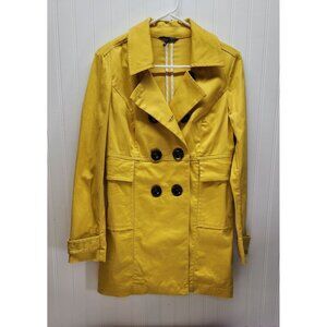 Yellow Double-Breasted Womens Trench Coat With Black Buttons & Pockets